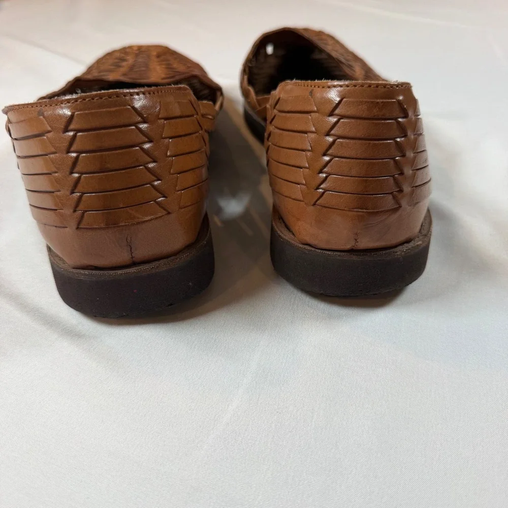 Sunsteps Brown Leather Huarache Sandals Hand Woven Slip On Flats Mens 12